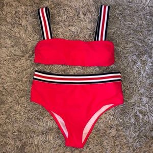 Red Striped Two Piece Swimsuit